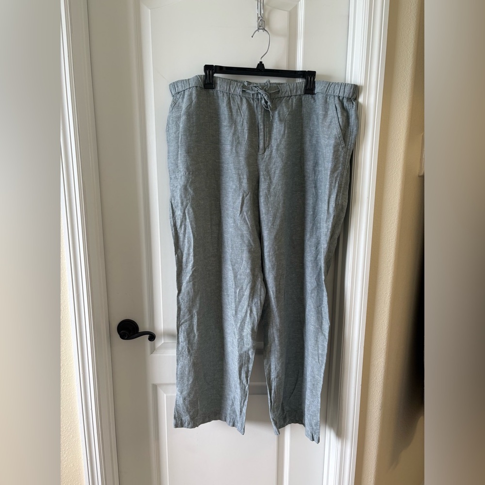 Liz Claiborne Linen Blend Pull On Pants Sage Green Elastic Waist XXL